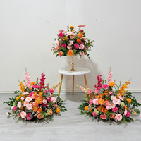 Chemin de table en fleurs artificielles rose et orange, centres de table originaux pour mariage, boules de soie rose vif, ensembles de décoration pour fête de mariage