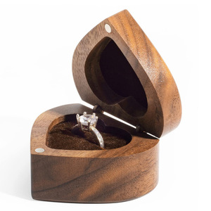 Heart-Shaped Walnut <b>Ring</b> <b>Box</b> Wooden Magnetic Jewelry Storage Elegant Flip Top Design - Product Image 4
