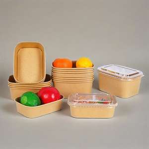 Bol en papier rectangulaire jetable pour plats à emporter, 100 % écologique, avec logo personnalisable, fourni par l'usine - Product Image 3