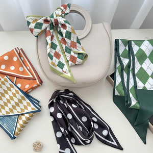 Moda Polka Dot elmas şekilli baskı dar şerit bağlı çanta kolu bayanlar için ipek eşarp 13*130cm uzun saç kravat eşarp - Product Image 4