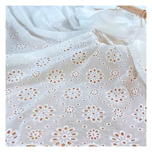 綿100% アイレットギピュールレース生地耐久性のある柔らかい織りコットン刺繍生地ドレス用