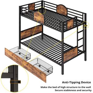 Litera <span class=keywords><strong>Twin</strong></span> Over <span class=keywords><strong>Twin</strong></span> con escalera y tablero de MDF Literas gemelas con 2 cajones de almacenamiento Ahorro de espacio Sin ruido Negro - Product Image 6