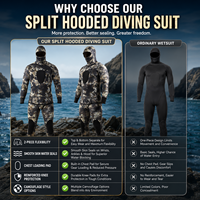 Combinaison de plongée camouflage imperméable 3mm 5mm 7mm, 2 pièces, néoprène à cellules ouvertes, avec veste à capuche