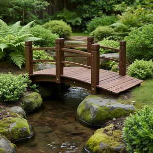 Pont de jardin en bois de sapin de 1,5 m, allée cintrée teintée avec garde-corps latéraux pour jardins et ruisseaux, modèle D0100XFFDIT - Product Image 2