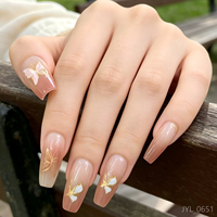 Lot de faux ongles longs en ABS, forme cercueil, effet ombré doré, motif papillon, à presser, vente en gros