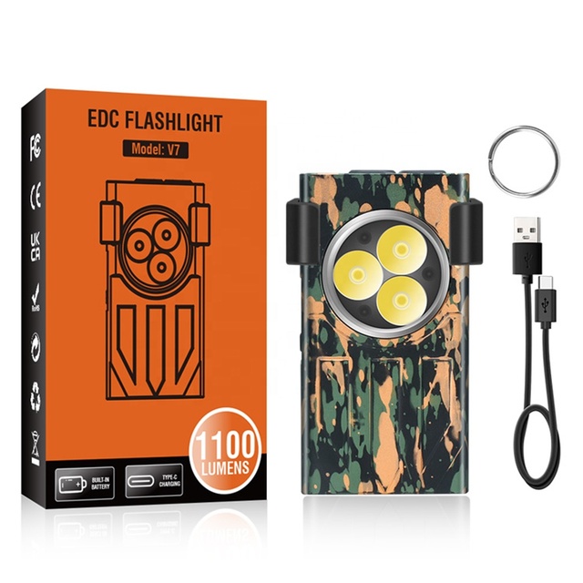 New Design EDC Flashlights High Bright 1100lm V7 Portable Built-in Battery Lights Key Chain Waterproof IPX5 LED Flashlight