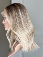 Kingdom Virgin European Hair Blonde Highlight Color HD Lace Top avec Scalp réaliste Diamond Net Luxe Lace Front Perruque pour femmes