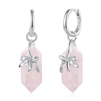 925 Sterling Silber Rosa Natürlicher Kristall Creolen Frühlingsblumen Hängeohrringe für Frauen Teenager Romantisches Geschenk BSE1288