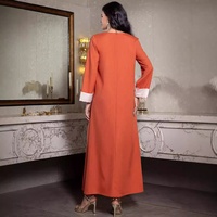 Nouvelle robe arabe décontractée en polyester à col en V, coupe régulière, ornée de strass cousus à la main, longueur cheville # Abaya, Kaftan, Tunique, Robe, Kimono
