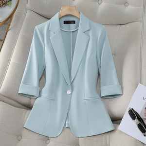 White Blazer For Women 3/4 Sleeve Solid Color Breathable Polyester Suit Top Casual Office Wear - Product Image 3