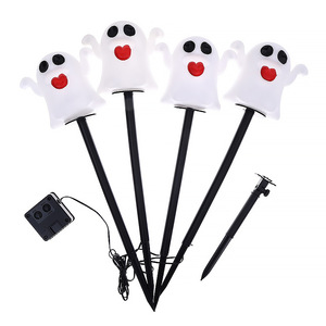 Luces LED de jardín con forma de fantasma para Halloween, decoración exterior de plástico con forma de fantasma, 4 estacas en un set, luz decorativa para fiestas - Product Image 1