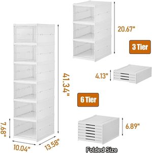 Customized Multi-layer Folding <b>Plastic</b> Stackable Shoe Organizer for Closet Space Saving Foldable Shoe <b>Box</b> Rack Sneaker Container - Product Image 4