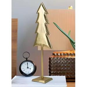 Arbre de Noël en métal en fil de métal avec base en bois Ornement de table élégant pour décoration de vacances et cadeaux - Product Image 3