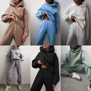 Ensembles de sweats à <span class=keywords><strong>capuche</strong></span> noirs grande taille, vêtements décontractés, ensemble 2 pièces, survêtements en polaire polyester pour femmes - Product Image 2