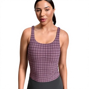 Women <b>Checkered</b> Spaghetti Strap Yoga Bra Scoop Neck Medium Support Breathable Seamless Activewear <b>Top</b> - Product Image 3