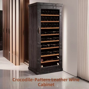 Hmy-j165a Huamaoyuan Alligator-grain Leather Wine <b>Cabinet</b> <b>Black</b> & Red Custom-made Led Display Mechanical Temperature Control - Product Image 2