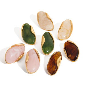 Stud Earrings Resin Geometric Design Stainless Steel For <b>Women</b> Fashion Jewelry <b>Set</b> Multicolor - Product Image 5