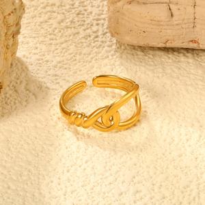 Anillos de Acero Inoxidable Populares, Joyería Nueva, Anillos Ajustables con Baño de Oro de 18K, Diseño Hueco con Líneas Cruzadas y Forma de Cuerda para Mujer - Product Image 6