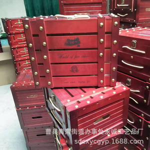 Wooden <b>Wine</b> Box Red Six Bottle Stackable Storage Rectangle Beverage <b>Container</b> World Of Fine <b>Wines</b> Logo - Product Image 3