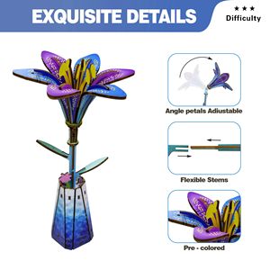 Puzzle en bois 3D de fleurs de lys violettes pour adultes, kit de construction de modèles artisanaux DIY, idéal pour les femmes, les mamans, les grand-mères pour la fête des mères - Product Image 4