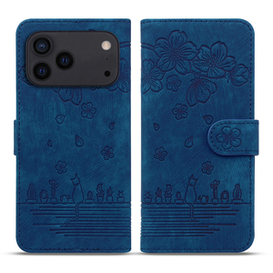 Étui de téléphone en cuir PU gaufré motif Sakura pour iPhone 17 Pro Max, portefeuille à rabat en cuir avec porte-cartes et support pour Samsung - Product Image 2