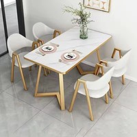 Ensemble de chaises de salle à manger de style nordique, luxe léger et simple, table basse rectangulaire, pieds en fer, pour 4 personnes, petites familles, hôtels, thé, lait