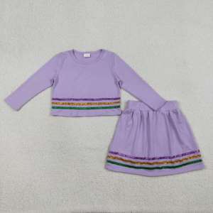 Ensemble 2 pièces pour petites filles Mardi Gras : Haut court en coton et élasthanne, short jupe doublé respirant, tenue brillante pour sœurs - Product Image 3