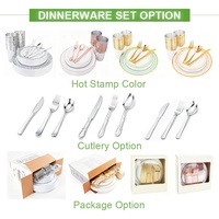 50 Guests Plastic Disposable Party Plate Serving Hot Stamp Food Cutlery Disposable Wedding Dishes Dinnerware Set with Gold Rim