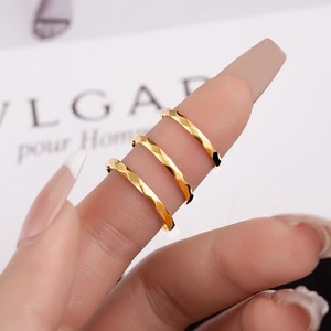 Sparking Geometric Faceted Thin Stacking <b>Ring</b> Minimalist <b>Thumb</b> & Index Finger Band <b>Ring</b> for Women | 18K PVD <b>Gold</b> Stainless Steel - Product Image 5