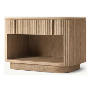 Luxury Fluted Solid Oak Modern Curved Nightstand with 1 or 2 Drawers Bedroom Furniture <b>Bedside</b> <b>Table</b> RH FURNITURE - Product Image 2