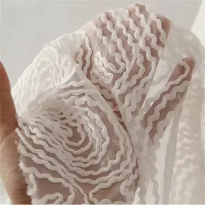 100% poliester abstrak benang bordir semi-transparan Hard Mesh Jacquard kain bordir untuk pakaian untuk gaun inelastis