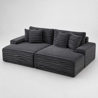 Canapé modulaire convertible en velours rayé épais, garni d'éponge, pour salon d'appartement moderne