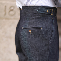 LARSUR Pantalon d'affaires décontracté et sans plis personnalisé d'usine Denim Gurkha Naples Pantalon de costume chino plissé de style italien