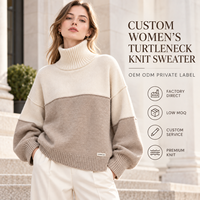 Pull en maille à col roulé pour femme, personnalisé, à blocs de couleur, à manches longues, ample, pour l'automne et l'hiver, à porter au quotidien