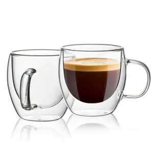 8oz 12oz 15oz Glasses Set of 2 High Borosilicate Double Wall Glass Cups for Tea or Coffee