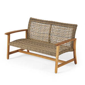 Banco de Patio Moderno de <span class=keywords><strong>Mimbre</strong></span> <span class=keywords><strong>y</strong></span> <span class=keywords><strong>Madera</strong></span> de Acacia para Exteriores - Product Image 4