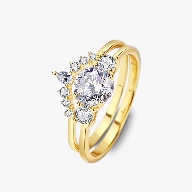 Waterproof 18K Gold Plated Moissanite Diamond Ring Set Women Ring Jewelry