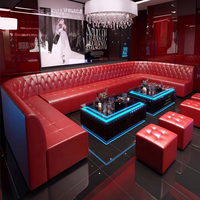Style américain antique personnalisé Restaurant Bar Discothèque Salon VIP Chambre en cuir bleu en forme de U Sofa Booth Furniture Set