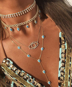 Collar Gargantilla de Tenis Bañado en Oro con Circonitas Cúbicas 5A Coloridas en Forma de Lágrima, Joyería de Moda para Mujer - Product Image 3