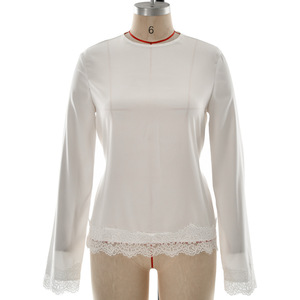 Blusa de Manga Larga con Encaje Satinado Rosa, Ropa Casual para el Hogar para Mujer, Blusa de Moda de Color Sólido - Product Image 5