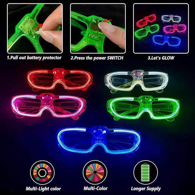 LED Square Cold Light Glasses with Customizable Colors-Factory Direct Sale for Graduation & Ramadan Parties