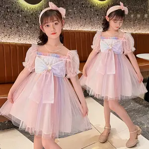 Baby Girl Rainbow Princess Dress Summer Short Sleeve New Children's Pettiskirt Dress Small Girls and Teen Girls Dress