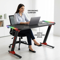 Bureau de jeu en bois noir AOR SY-C5 avec éclairage LED RGB intégré en acrylique et porte-gobelet, démontable