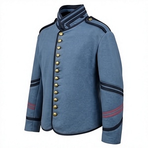 Chaqueta de lana acolchada azul claro para hombre, con cuello alto, abotonada, estilo uniforme histórico, para invierno. - Product Image 3