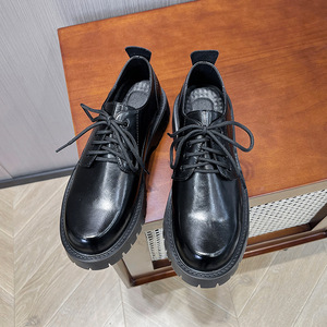 Chaussures en cuir blanc pour hommes, chaussures à semelles épaisses avec talons surélevés, style rétro, grande taille pour hommes, chaussures formelles à bout rond - Product Image 4