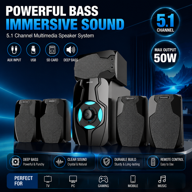 5.1 Channels Surround Sound Bt Speaker Home Theatre System With USB SD FM Radio