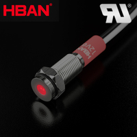 UL IP67 Voyant LED industriel, 6mm tête plate ronde, RVB, 12V, métal avec fils