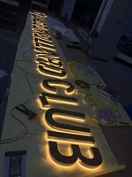 Enseignes LED 3D rétroéclairées personnalisées pour extérieur, en acier inoxydable brossé doré, lettres en relief 3D en acrylique pour entreprises et centres commerciaux
