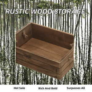 Boîte de rangement rectangulaire en bois massif brun rustique - Style campagnard avec poignées en corde - Product Image 2