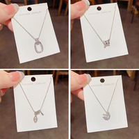 Collier pendentif tendance en argent plaqué S925 pour femme, avec zircon, papillon, cœur, trèfle, chaîne délicate, bijoux de mode, cadeau